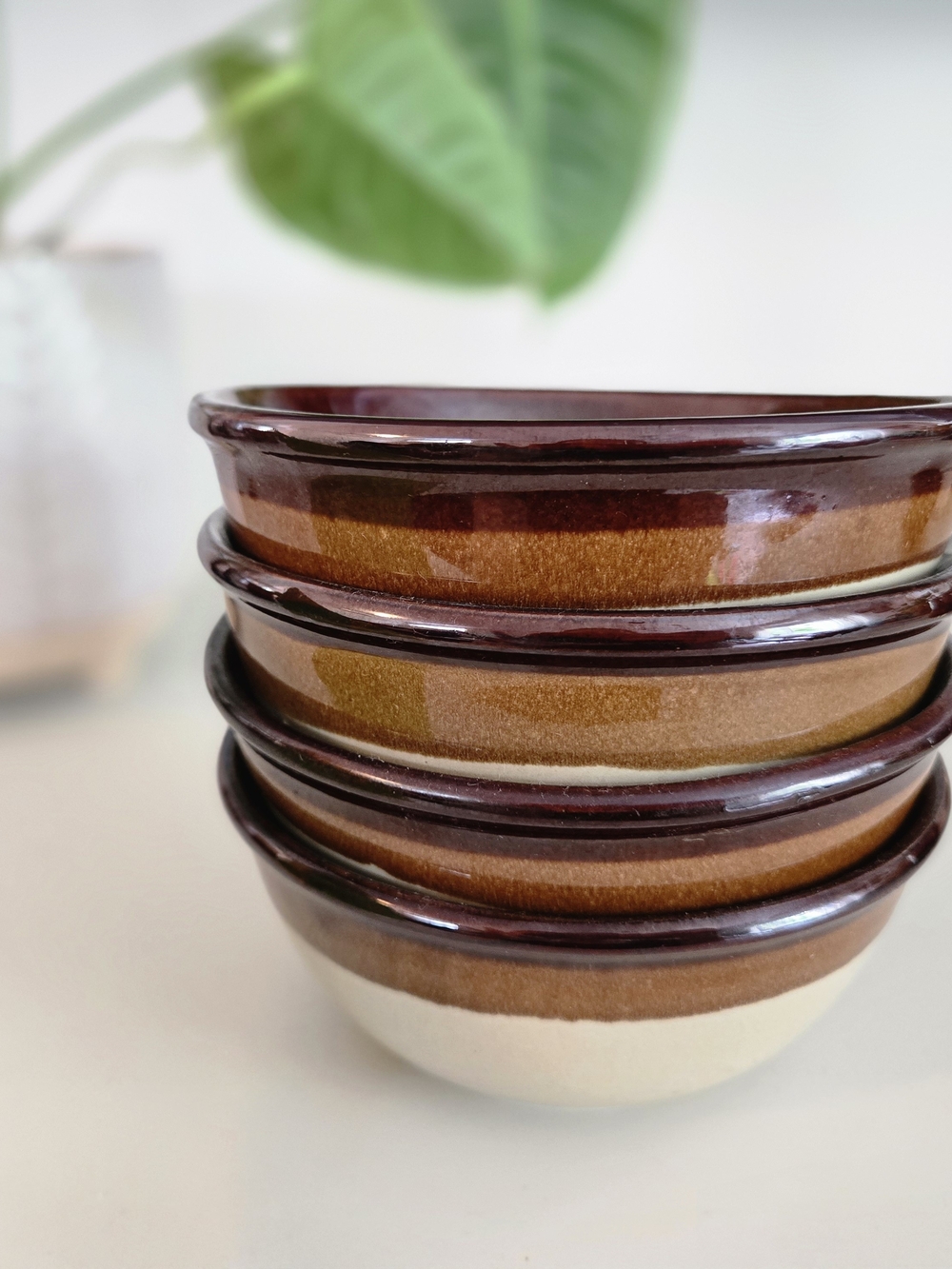 Vintage Pottery Brown Bowls - Set Of 4